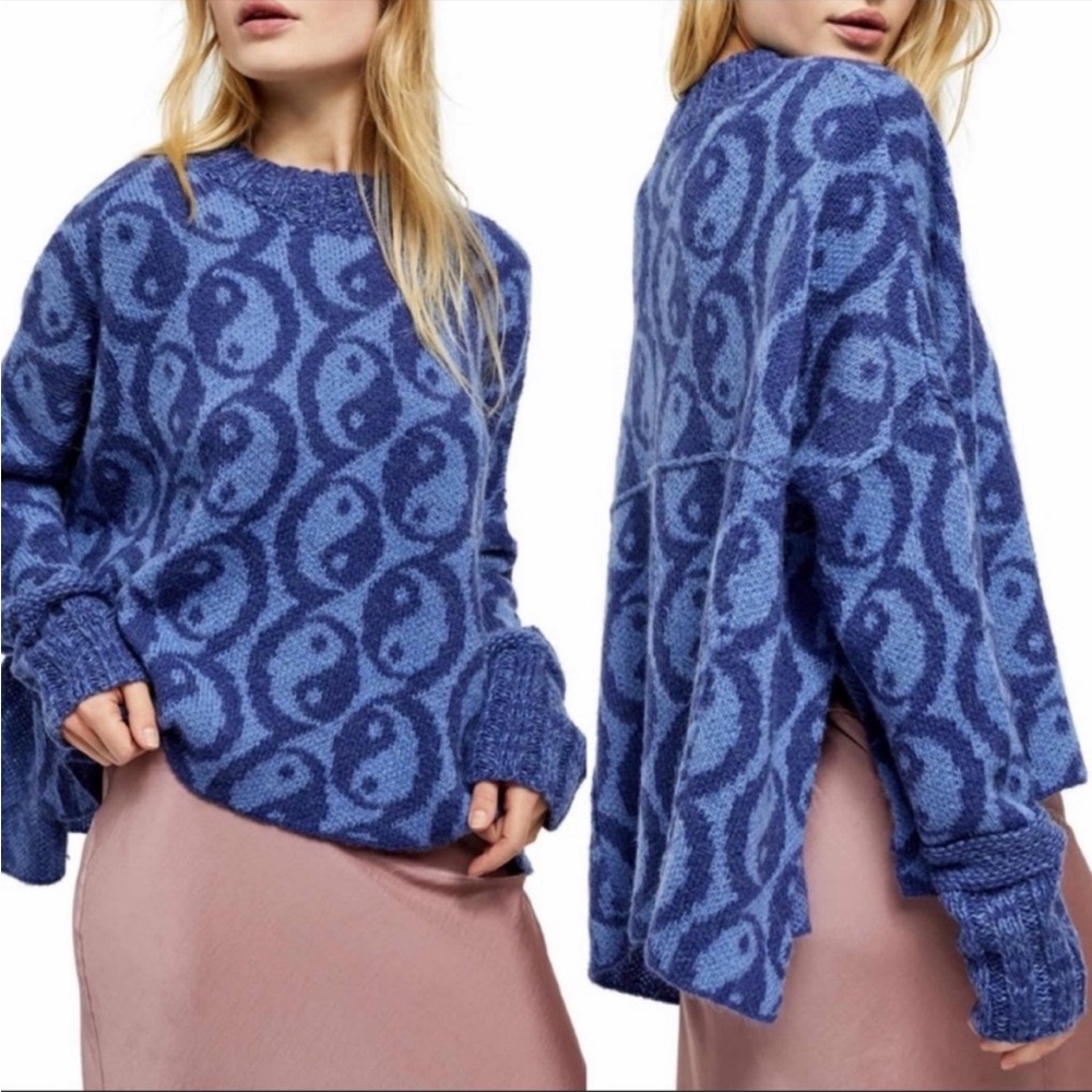 Free People Blue Patterned Sweater